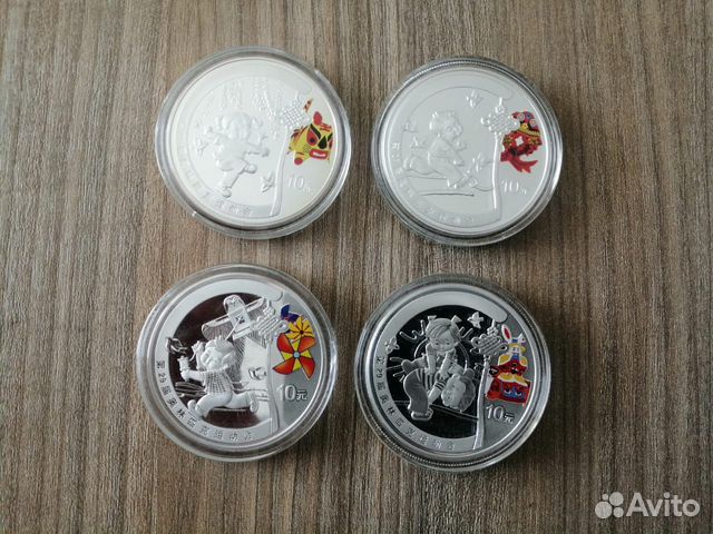 Китай 10 юаней 2008 г., Олимпиада, серебро 4 шт