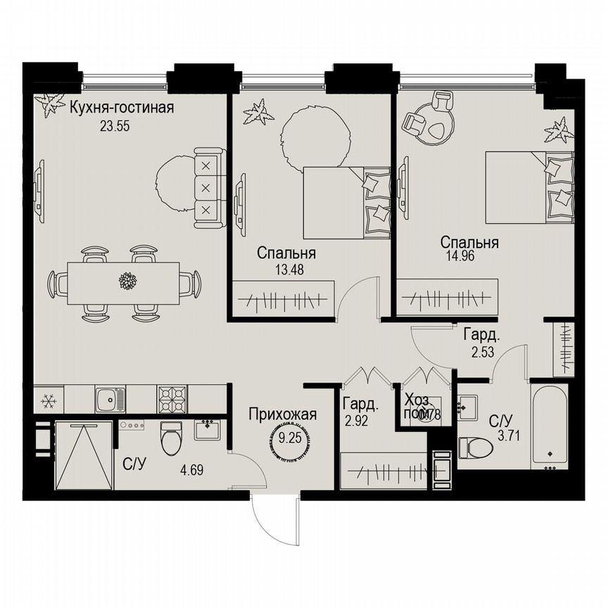 2-к. квартира, 75,9 м², 5/6 эт.