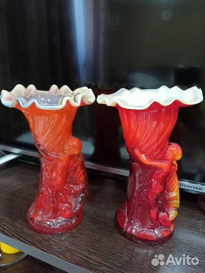 Рог изобилия ваза цветное стекло СССР
