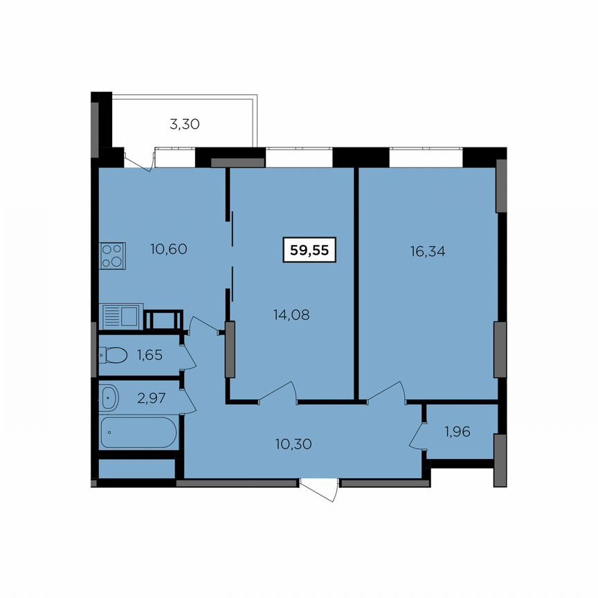 2-к. квартира, 59,6 м², 4/16 эт.