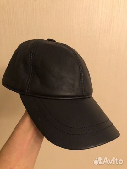 Кепка бейсболка мужская кожаная зимняя синяя новая