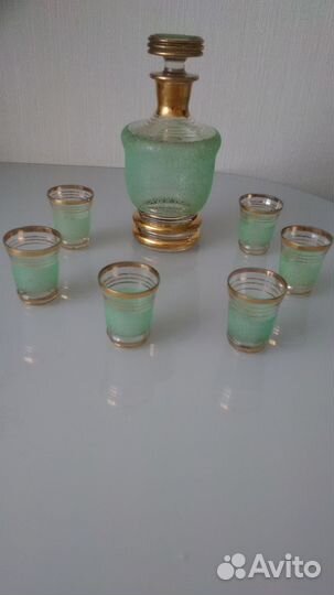 Набор графин и рюмки зелёный СССР