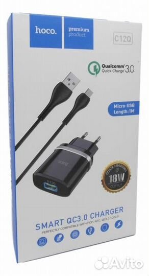Набор 2 в 1 сзу, Кабель для micro USB hoco C12Q 2А