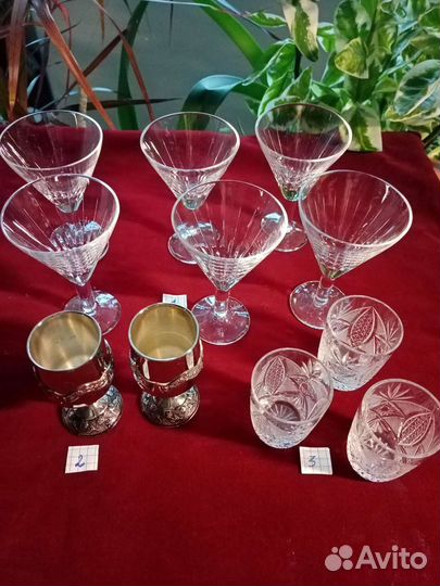 Хрусталь фужеры и стопки СССР, рюмки металл