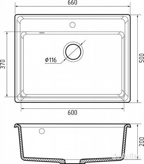 Мойка GranFest level 660 1-чаш 660*500 кашемир