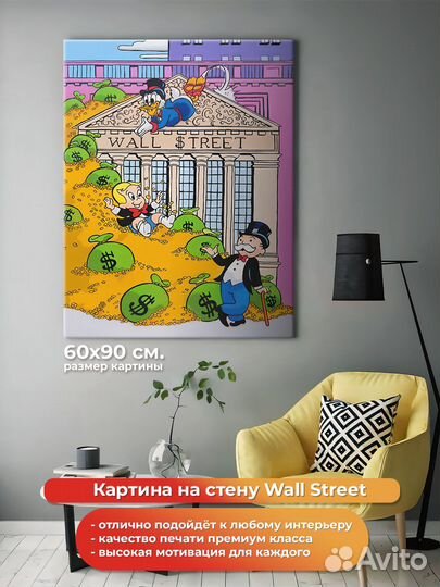 Картина на холсте на стену для интерьера Wall Stre