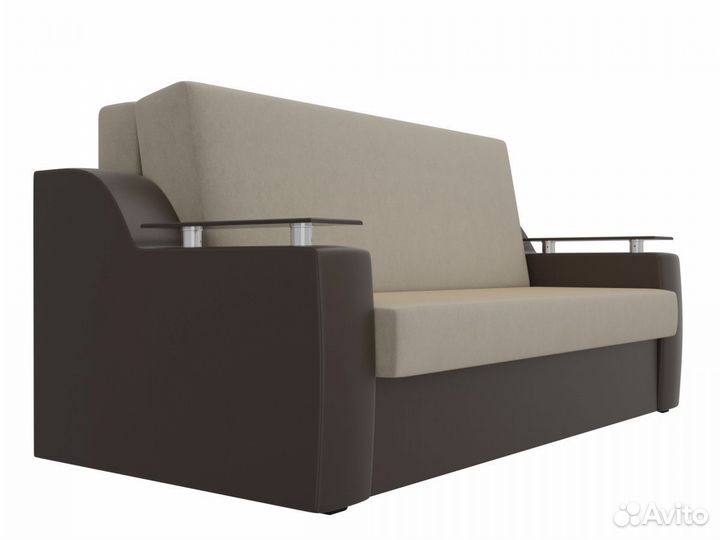 Диван прямой аккордеон Сенатор 160, микровельвет, бежевый, коричневый