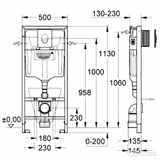 Инсталляция Grohe 38772 с унитазом Grossman 4455