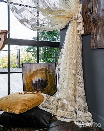 Тюль фрида шампань готовый на окна пошив