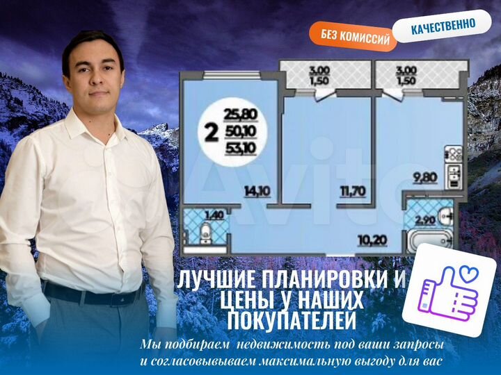 2-к. квартира, 54,2 м², 15/18 эт.