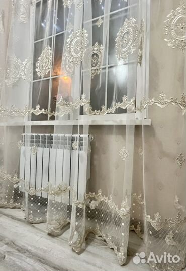 Тюль вензель с вышивкой и жемчугом новый