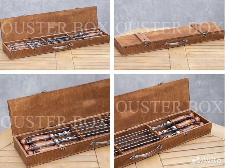 Наборы для пикника с шампурами в деревянных боксах