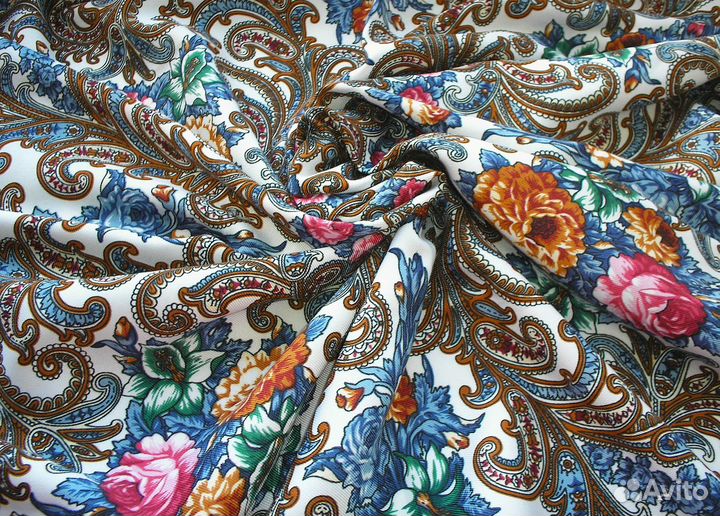 Платок Шерсть Павлово Посадский Стиль Белый