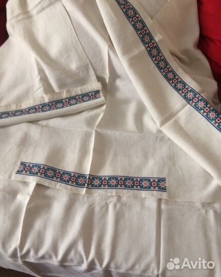 Лен тонкий с вышивкой на рубаху,старинный а