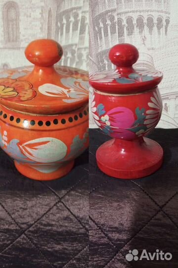 Сахарница и солонка деревянные росписные