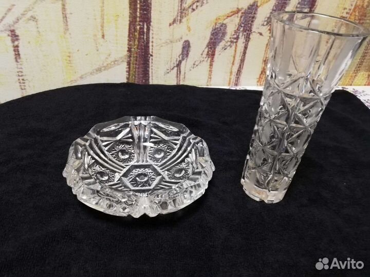 Пепельница и ваза из хрусталя