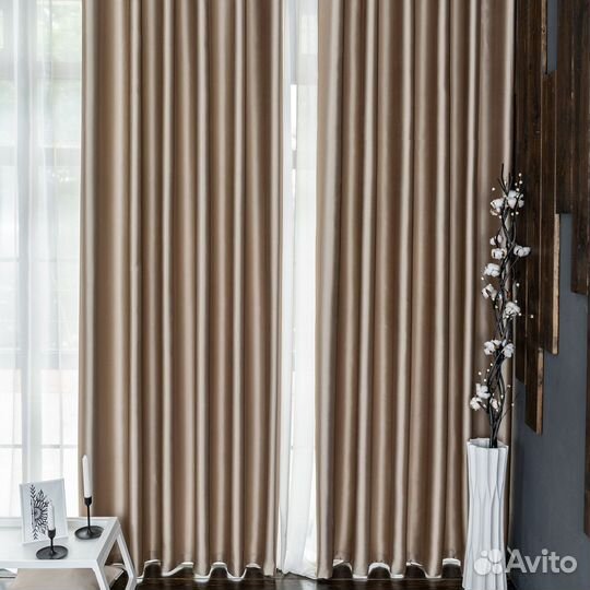 Комплект портьеры глянцевые Аврора Миндаль шторы