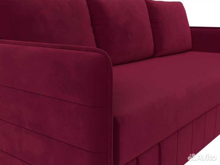 Диван прямой Слим нпб, микровельвет, бордовый