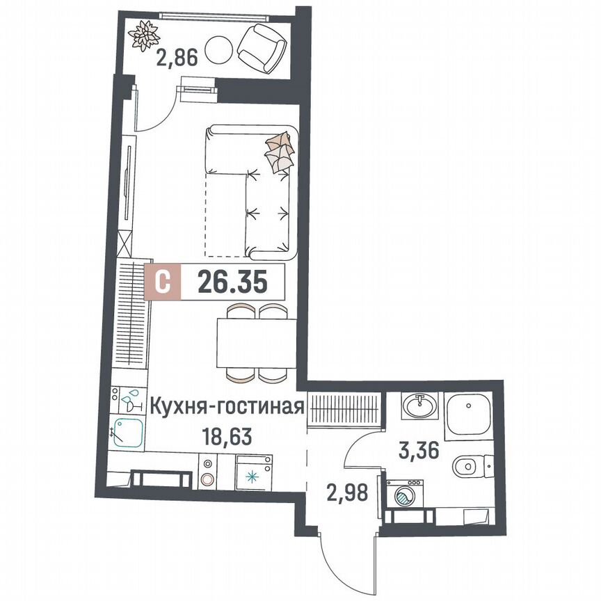 Квартира-студия, 26,4 м², 10/18 эт.