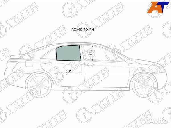 Стекло боковое опускное toyota camry europe/russia