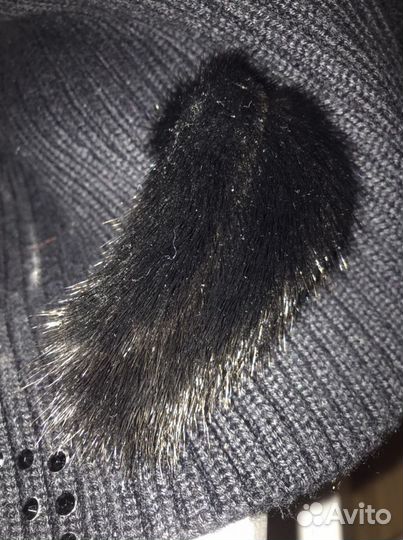 Шапка вязаная и шарф норковый мех