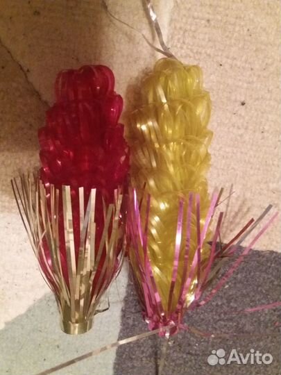 Редкая ёлочная игрушка СССР Фонарик стекло+мишура