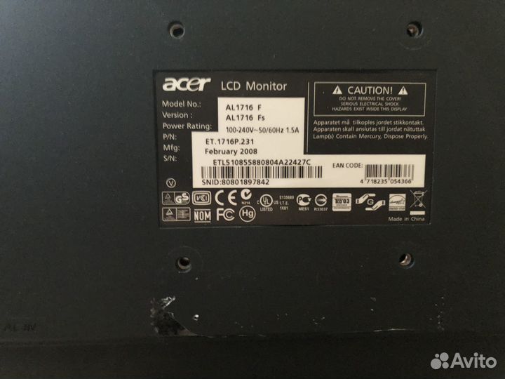 Монитор acer 1716 Fs