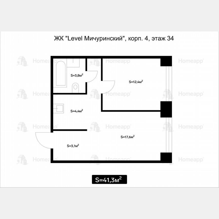 2-к. квартира, 41,3 м², 33/45 эт.