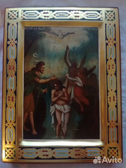 Старая икона богоявление-крещение 19 век сусалка