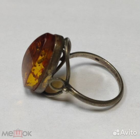 Кольцо серебряное Ag 875 с янтарем. 3,8 грамм