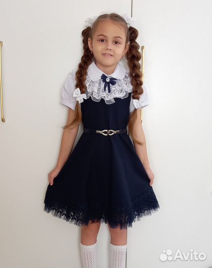Сарафан школьный 128 синий