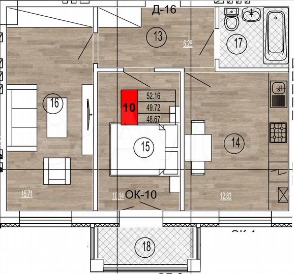 2-к. квартира, 49,7 м², 3/7 эт.