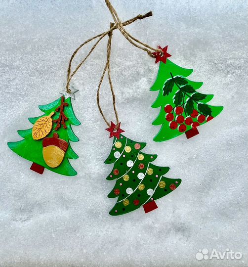 Елочные игрушки фанера 3 шт в комплекте