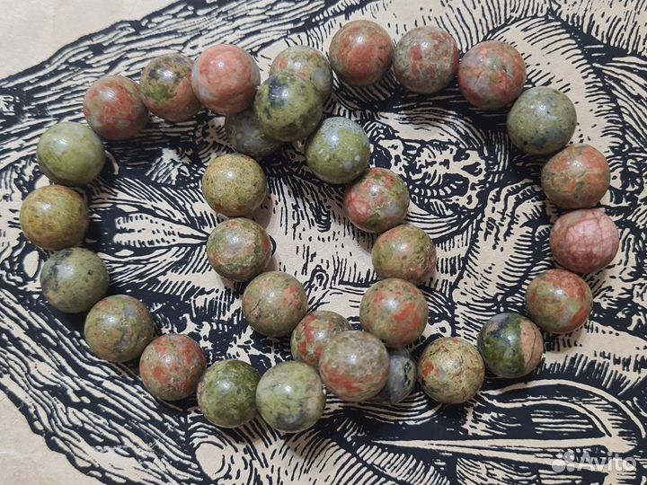 Браслет из натурального унакита, юар, 15 мм