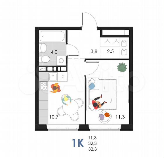 1-к. квартира, 32,3 м², 4/6 эт.