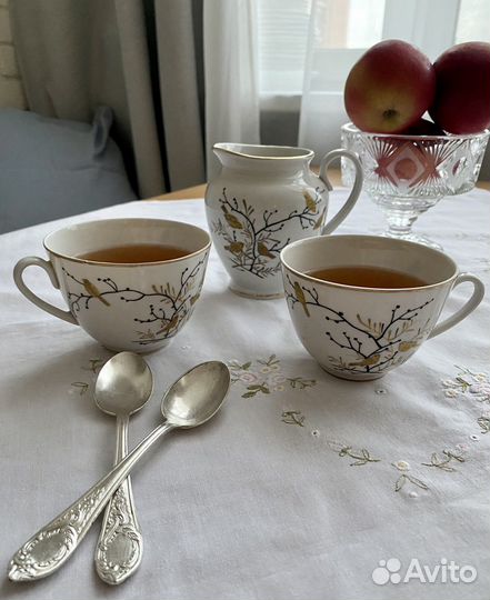 Чашки и молочник лфз серия «Золотые птички» 1950-е