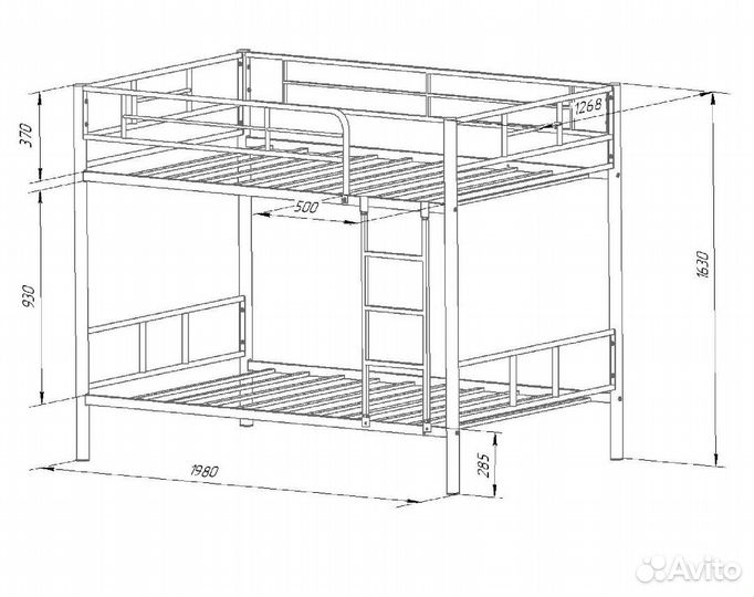 Кровать двухьярусная металлическая 120х190 см
