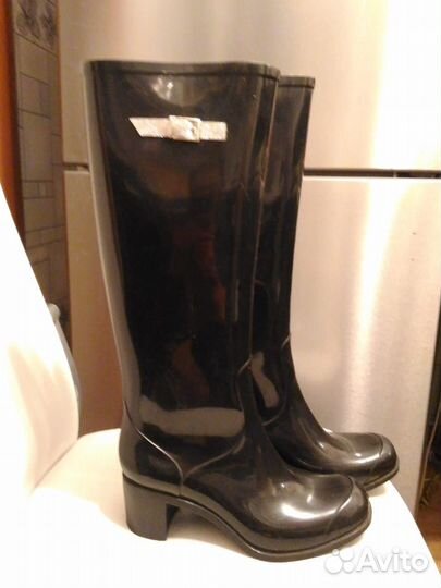 Сапоги резиновые высокие женские на каблуке, 37 ра