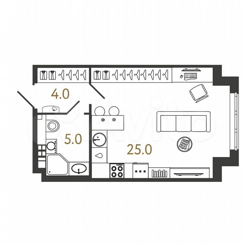 Квартира-студия, 34 м², 4/9 эт.