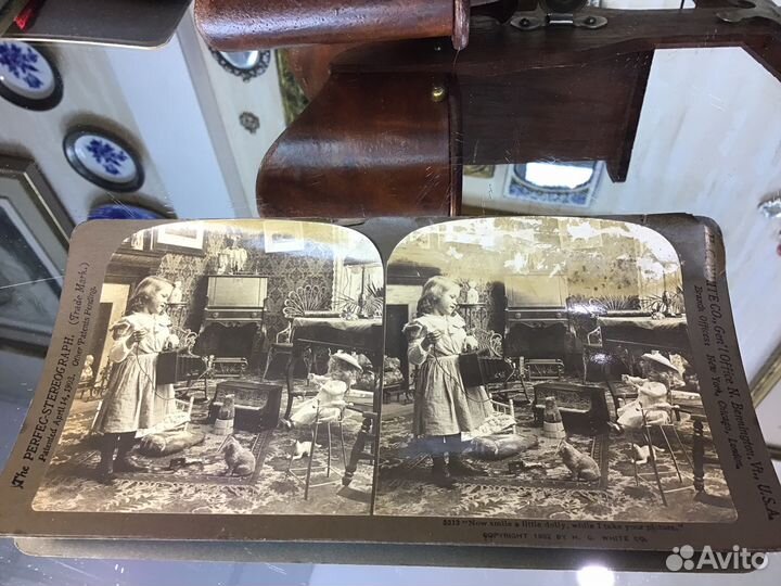 1902 год стереофотография девочка с игрушками