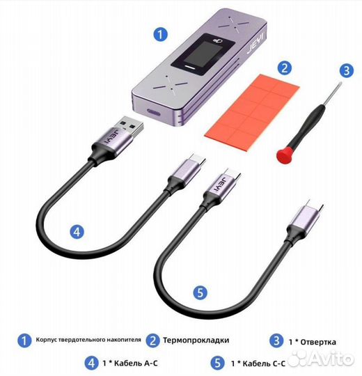 Внешний корпус Jevy 10gbs для ssd m2 с дисплеем