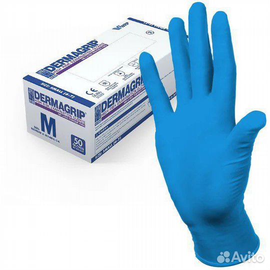 Перчатки смотровые dermagrip латексные раз. M, L