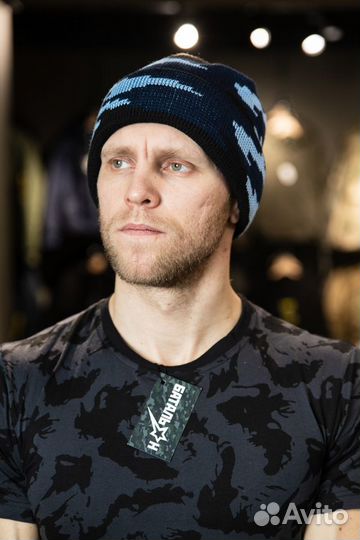 Шапка вязаная с отворотом, синяя кукла