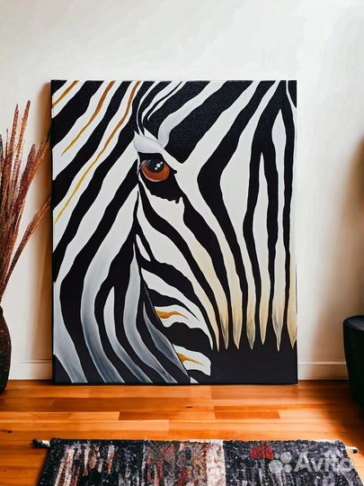 Интерьерная картина маслом зебра