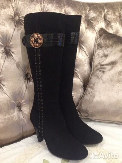 Сапоги черный замш