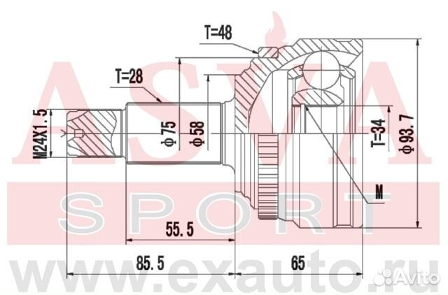 Шрус наружный 34x58x28 стопор снаружи