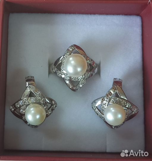 Серебряный комплект кольцо и серьги