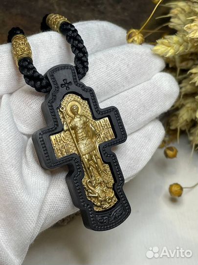 Крест Георгий Победоносец из черного дерева