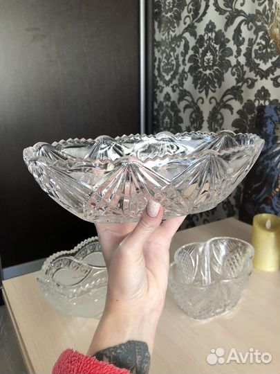 Хрустальные вазы ладьи СССР фруктовница салатник