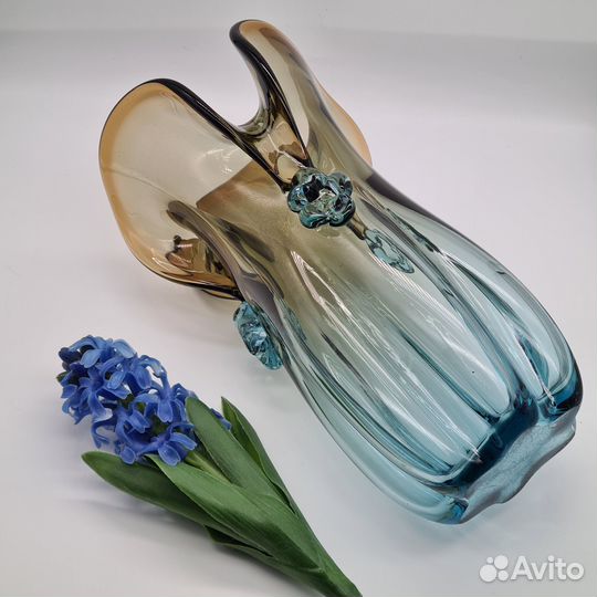 Ваза цветное гутное стекло винтаж СССР